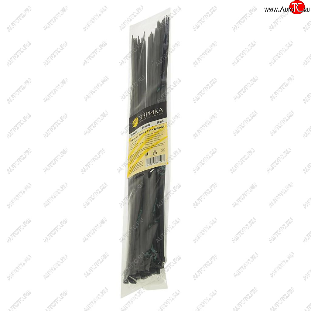 192 р. Хомут-стяжка 400х5.0 пластик черный (50шт.) ЭВРИКА ЭВРИКА er-15401  с доставкой в г. Вологда