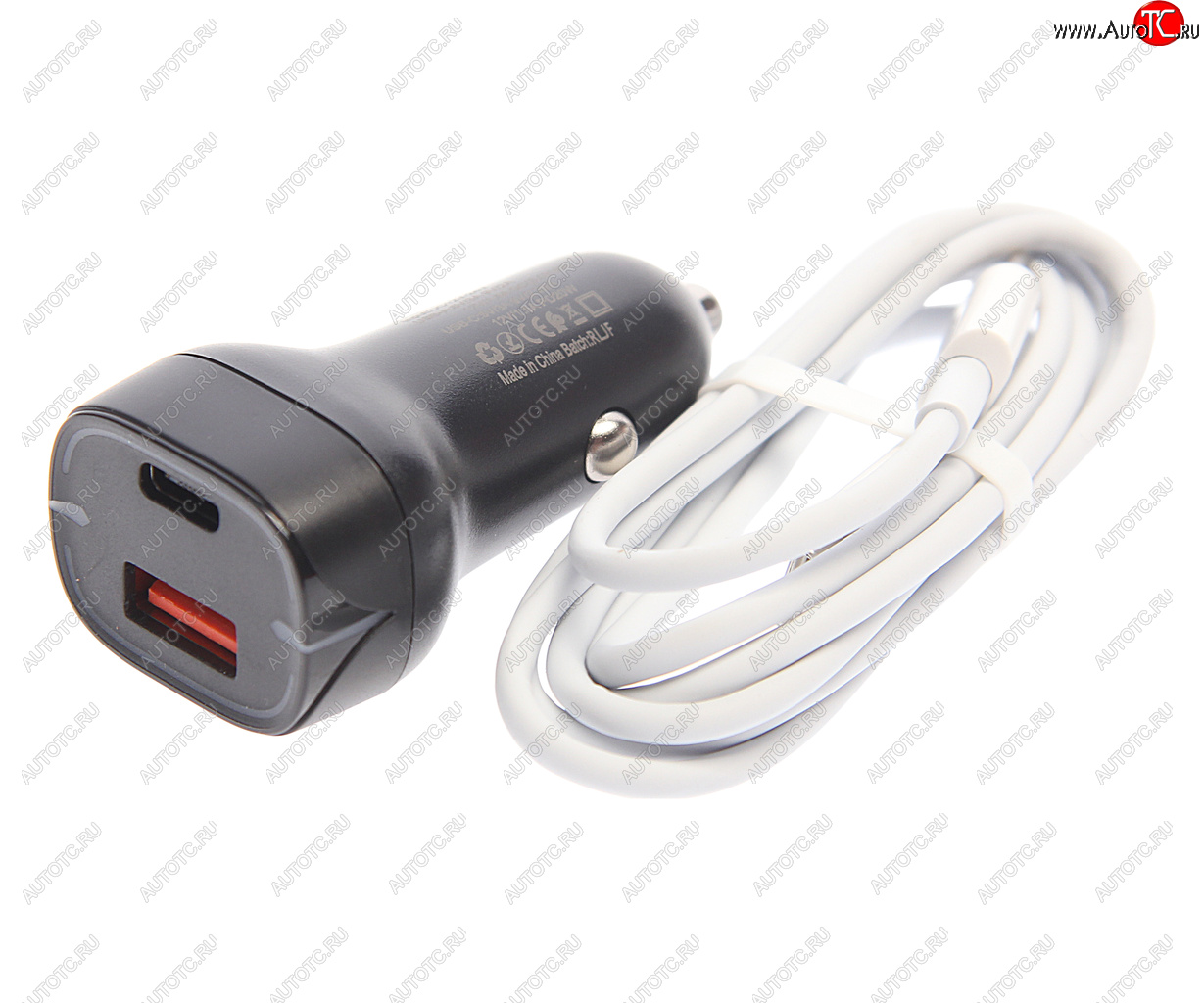 619 р. Устройство зарядное в прикуриватель 1USB + 1 Type C 12V кабель USB Type C EARLDOM EARLDOM es-cc2c black  с доставкой в г. Вологда