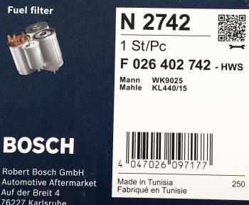 3 299 р. Фильтр топливный NISSAN Qashqai BOSCH BOSCH f026402742  с доставкой в г. Вологда. Увеличить фотографию 4