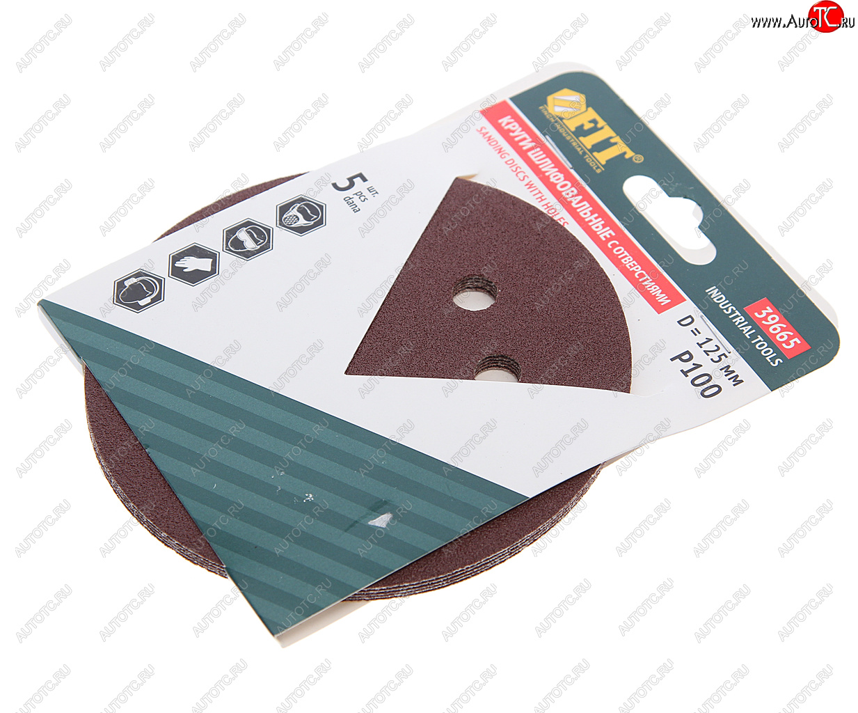 99 р. Бумага наждачная на липучке D125 P100 8 отверстий 5шт. FIT FIT fit-39665  с доставкой в г. Вологда