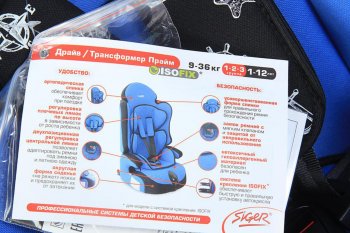 5 999 р. Автокресло детское 9-36кг (l-ll-lll) 1-12лет голубое трансформер Драйв SIGER SIGER kres0232  с доставкой в г. Вологда. Увеличить фотографию 3