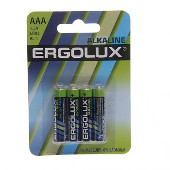 41 р. Батарейка AAA LR03 1.5V блистер 4шт. (цена за 1шт.) Alkaline ERGOLUX ERGOLUX lr03 bl-4  с доставкой в г. Вологда. Увеличить фотографию 3