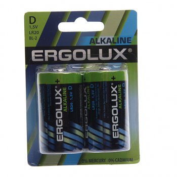 188 р. Батарейка D LR20 1.5V блистер 2шт. (цена за 1шт.) Alkaline ERGOLUX ERGOLUX lr20 bl-2  с доставкой в г. Вологда. Увеличить фотографию 3