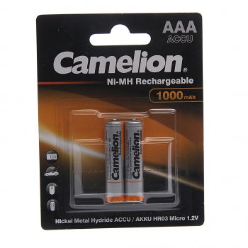 193 р. Батарейка AAA HR03 1.2V аккумулятор Ni-MH 1000mAh блистер 2шт. (цена за 1шт.) CAMELION CAMELION nh-aaa1000bp2  с доставкой в г. Вологда. Увеличить фотографию 3