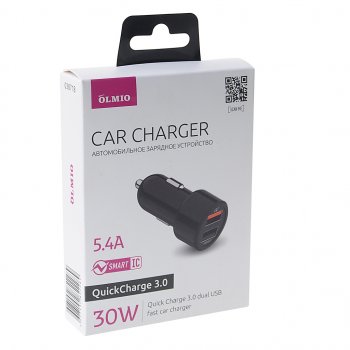 849 р. Устройство зарядное в прикуриватель 2USB 12V 5.4A Quick Charge 3.0 OLMIO OLMIO olm-038718  с доставкой в г. Вологда. Увеличить фотографию 3