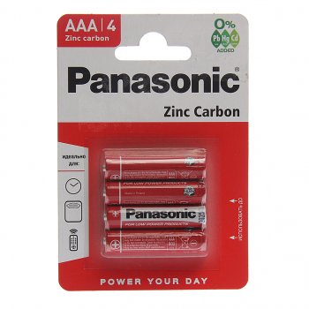 61 р. Батарейка AAA R03 1.5V блистер 4шт. (цена за 1шт.) Extra Heavy Duty PANASONIC PANASONIC pan-r03(4)бл  с доставкой в г. Вологда. Увеличить фотографию 3