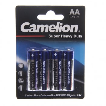 30 р. Батарейка AA R6 1.5V блистер 4шт. (цена за 1шт.) Saline CAMELION CAMELION r6p-bp4b  с доставкой в г. Вологда. Увеличить фотографию 3