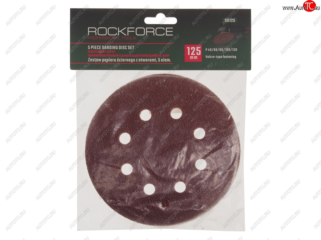 130 р. Бумага наждачная на липучке D125 P40-120 8 отверстий 5шт. ROCKFORCE ROCKFORCE rf-sd125  с доставкой в г. Вологда