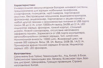 939 р. Аккумулятор внешний 10000мАч для зарядки мобильных устройств RITMIX  rpb-10001l white  с доставкой в г. Вологда. Увеличить фотографию 3