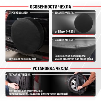 979 р. Чехол на запасное колесо R-15 d=67см экокожа черный SKYWAY SKYWAY s06301045  с доставкой в г. Вологда. Увеличить фотографию 2