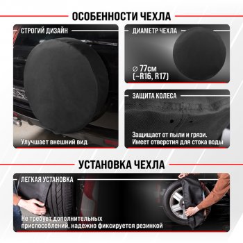 1 089 р. Чехол на запасное колесо R-16,17 d=77см оксфорд черный SKYWAY SKYWAY s06301064  с доставкой в г. Вологда. Увеличить фотографию 2