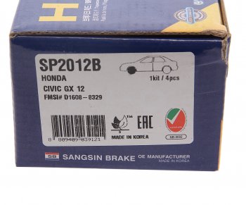 1 999 р. Колодки тормозные передние (4шт.) SANGSIN Honda Civic FD седан дорестайлинг (2005-2008)  с доставкой в г. Вологда. Увеличить фотографию 4