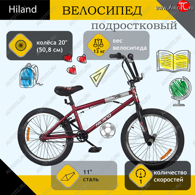 15 849 р. Велосипед 20 1-ск. BMX бордовый HILAND HILAND t21b603 b HILAND t21b603 b  с доставкой в г. Вологда
