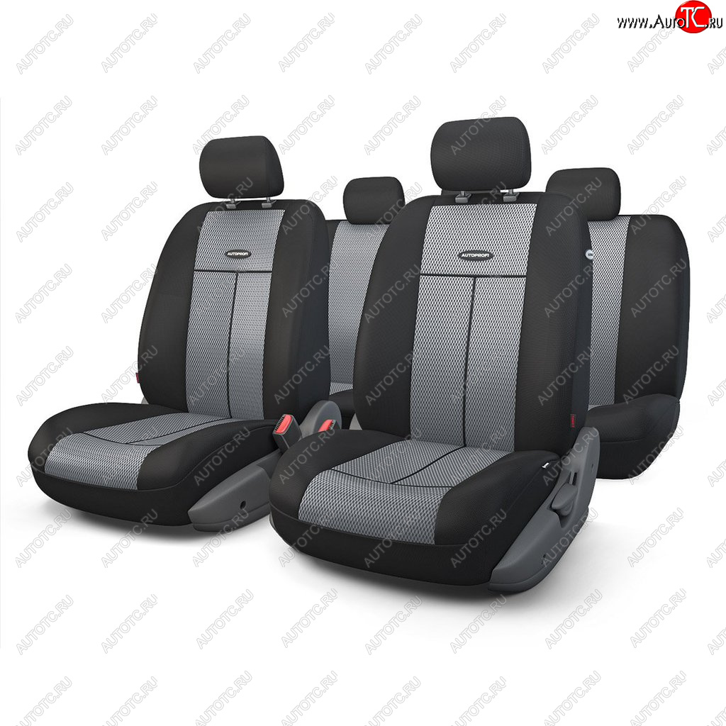2 999 р. Универсальные чехлы сидений (майка, 9 предм., полиэстер/сетка (AIRBAG)) AUTOPROFI   (черно-серые)  с доставкой в г. Вологда
