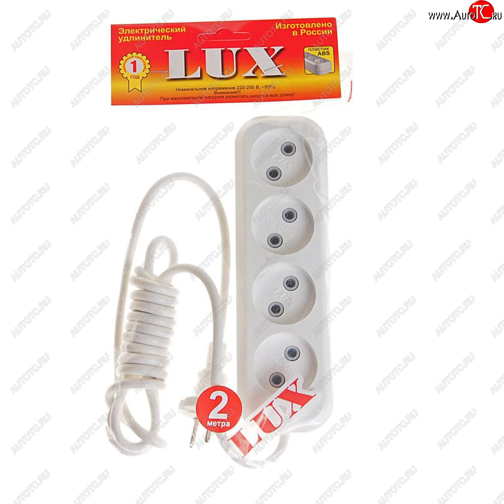 369 р. Удлинитель сетевой 2м 10А 1300Вт 4 гнезда белый LUX LUX у4-о-02  с доставкой в г. Вологда