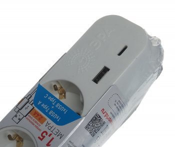 789 р. Фильтр сетевой 1.5м 10А 2200Вт 3 гнезда + 1 USB A 1 Type C с заземлением белый ЭРА ЭРА ub-3es-1,5m-usb  с доставкой в г. Вологда. Увеличить фотографию 2