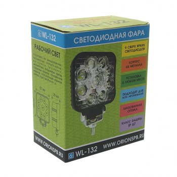 1 199 р. Фара рабочего света 82х82x38мм 27W 9LED (ближний свет) квадратная ВЫМПЕЛ ОРИОН wl-132f  с доставкой в г. Вологда. Увеличить фотографию 3
