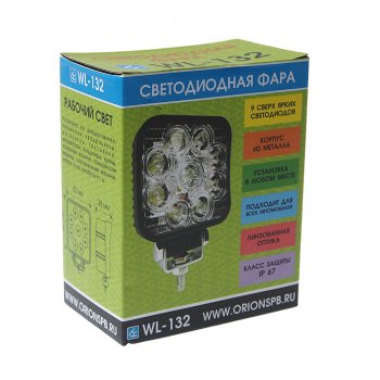 1 199 р. Фара рабочего света 82х82x38мм 27W 9LED (дальний свет) квадратная ВЫМПЕЛ ОРИОН wl-132s  с доставкой в г. Вологда. Увеличить фотографию 3