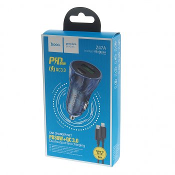 859 р. Устройство зарядное в прикуриватель 1USB 12V кабель USB Type C HOCO HOCO z47a blue  с доставкой в г. Вологда. Увеличить фотографию 3