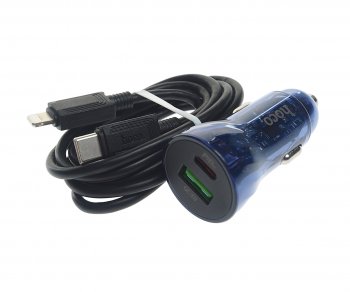Устройство зарядное в прикуриватель 1USB 12V кабель USB Type C HOCO HOCO z47a blue