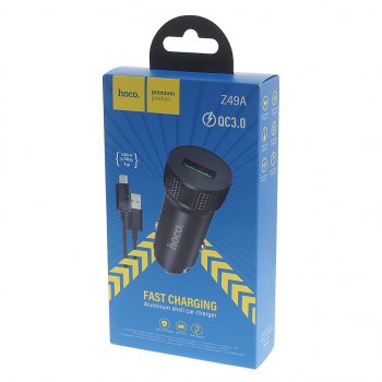 569 р. Устройство зарядное в прикуриватель 1USB 12V кабель micro USB HOCO HOCO z49a black  с доставкой в г. Вологда. Увеличить фотографию 3