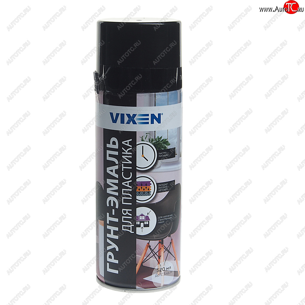 282 р. Грунт-эмаль для пластика черный матовый RAL 9005 аэрозоль 520мл VIXEN VIXEN vx-50100  с доставкой в г. Вологда