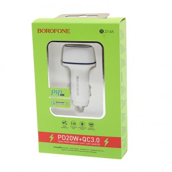 Устройство зарядное в прикуриватель 1USB + 1 Type C 12V белое BOROFONE BOROFONE bz14a white