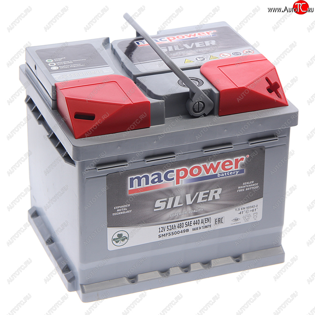 8 499 р. Аккумулятор MACPOWER 52Ач обратная полярность,низкий MACPOWER 6ст52(0) smf550049b(52)  с доставкой в г. Вологда