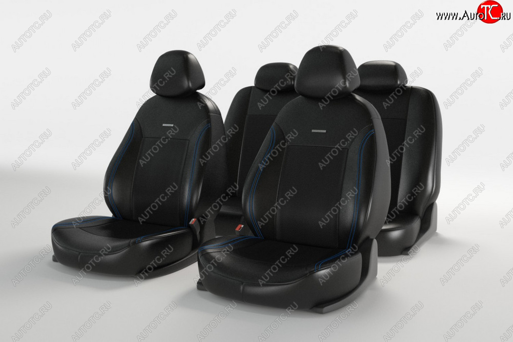 4 099 р. Универсальные чехлы сидений (майка, 11 предм., экокожа) Atom Leather CARFASHION   (черно-синий)  с доставкой в г. Вологда