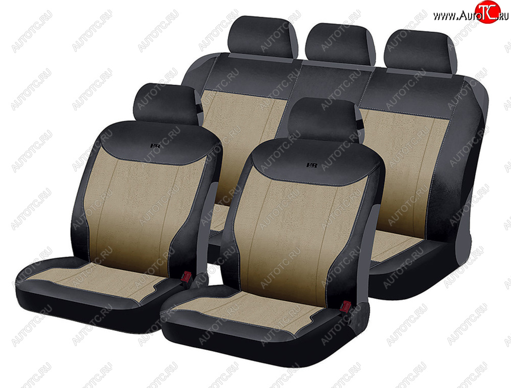 2 399 р. Универсальные чехлы сидений (майка, 4 предм., полиэстер) Solo CARFASHION   (бежево-черный)  с доставкой в г. Вологда