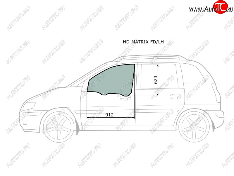 2 789 р. Стекло боковое опускное (Спереди Слева Цвет зеленый) Hyundai Lavita 01-07  Matrix 01-10 XYG HD-MATRIX FD/LH  с доставкой в г. Вологда