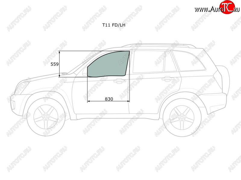 2 599 р. Стекло боковое опускное (Спереди Слева Цвет зеленый) Chery Tiggo T11 05-16  Vortex Tingo 10-14 XYG T11 FD/LH  с доставкой в г. Вологда