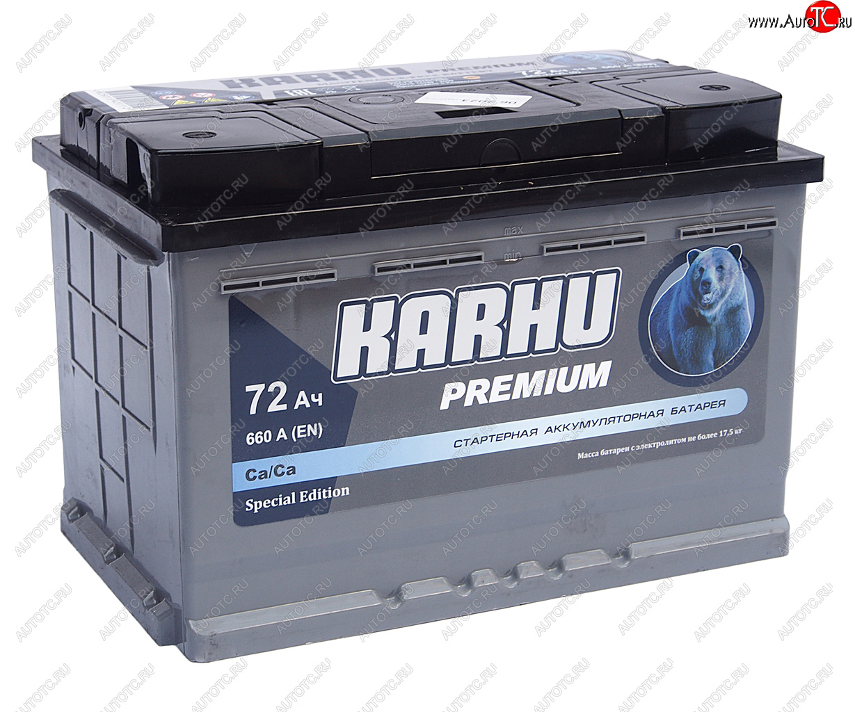 7 449 р. Аккумулятор KARHU Premium 72А/ч обратная полярность KAINAR 6ст72(0) KAINAR 6ст72(0)  с доставкой в г. Вологда