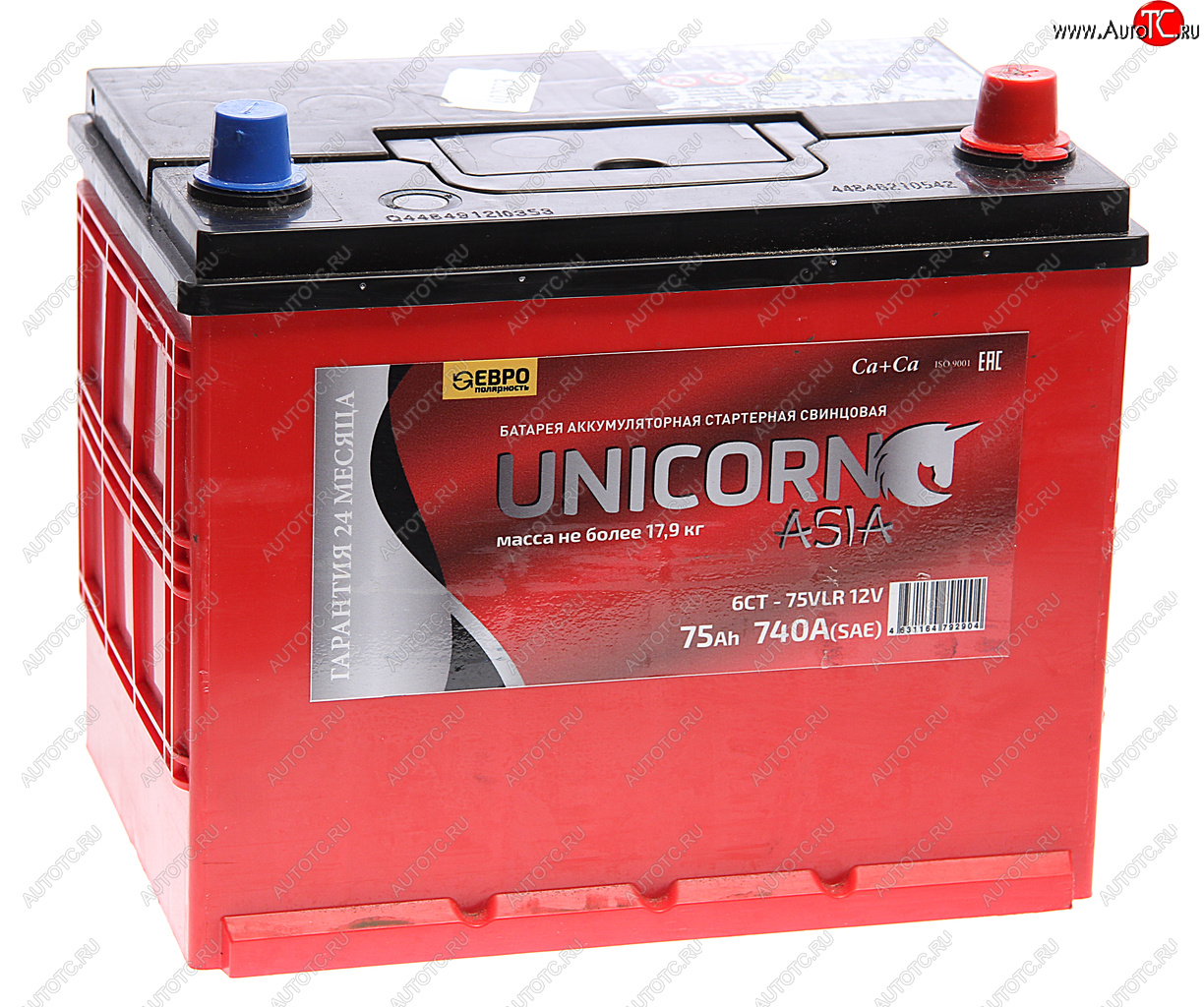 6 799 р. Аккумулятор UNICORN Asia 75Ач обратная полярность UNICORN 6ст75(0) d26l  с доставкой в г. Вологда