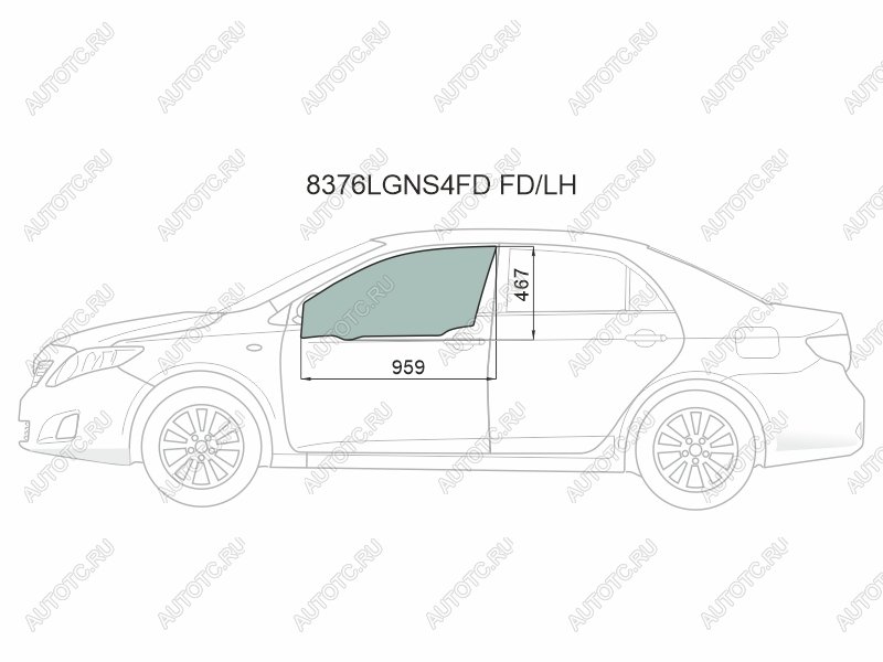 2 789 р. Стекло боковое опускное (Спереди Слева Цвет зеленый Крепления) Toyota Corolla (E150) 06-13  Coro XYG 8376LGNS4FD FD/LH  с доставкой в г. Вологда