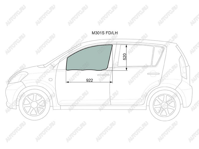 2 789 р. Стекло боковое опускное (Спереди Слева Цвет зеленый) Toyota Passo 04-10  Daihatsu Boon 04-10  Si XYG M301S FD/LH  с доставкой в г. Вологда