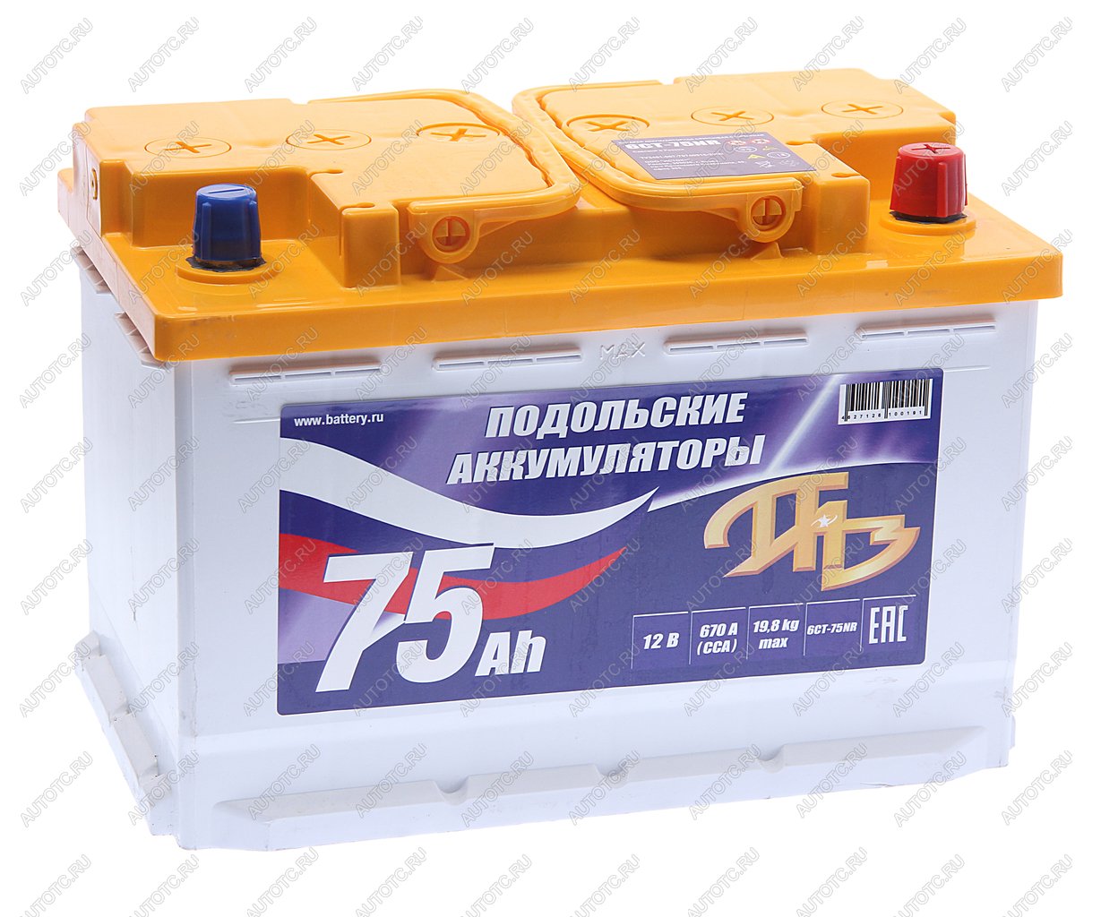 6 649 р. Аккумулятор ПОДОЛЬСК 75Ач обратная полярность ПОДОЛЬСК 6ст75(0)  с доставкой в г. Вологда