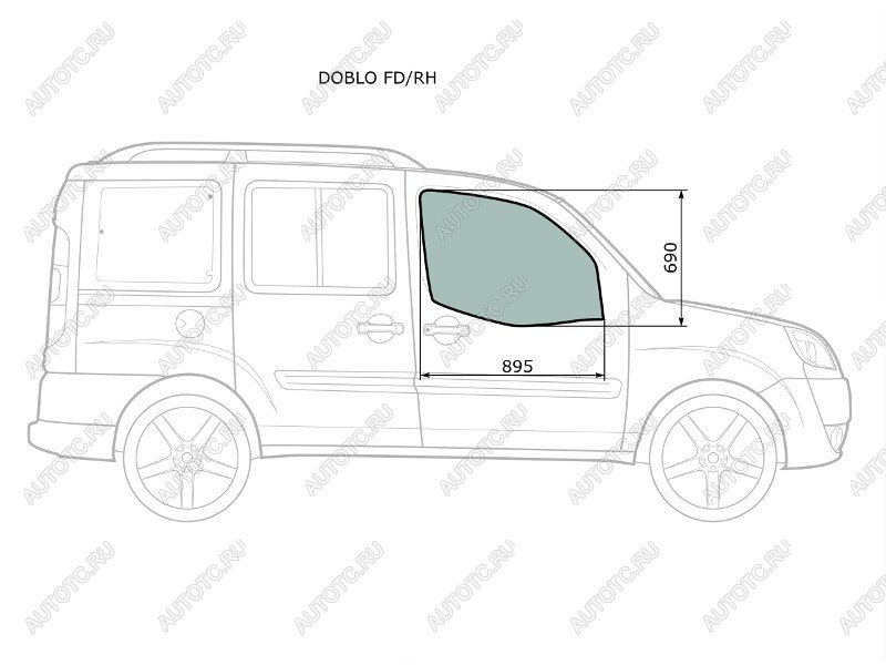 3 079 р. Стекло боковое опускное (Спереди Справа Цвет зеленый) Fiat Doblo 01-16 XYG DOBLO FD/RH  с доставкой в г. Вологда