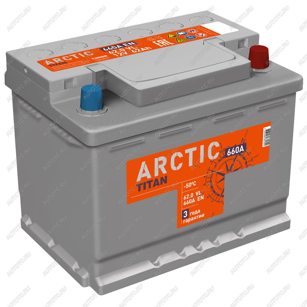 9 399 р. Аккумулятор ТИТАН Arctic 62Ач обратная полярность ТИТАН 6ст62(0)  с доставкой в г. Вологда