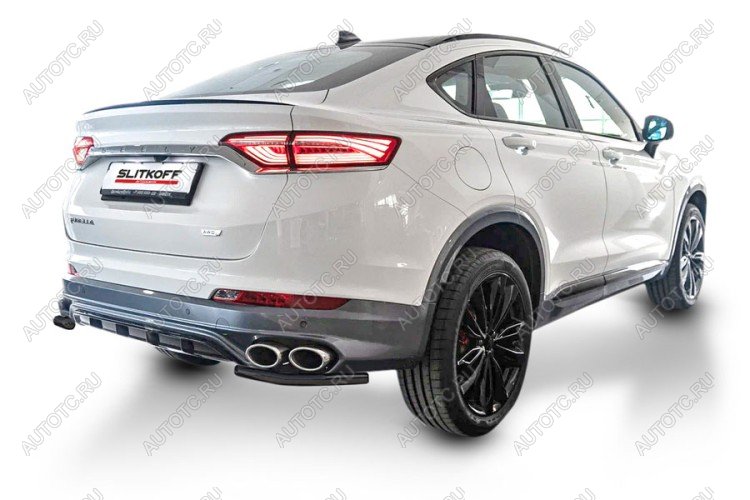 4 999 р. Защита заднего бампера уголки d42 Slitkoff Geely Tugella FY11,HPBA4 рестайлинг (2022-2025) ( Сталь с полимерным покрытием в цвет черный)  с доставкой в г. Вологда