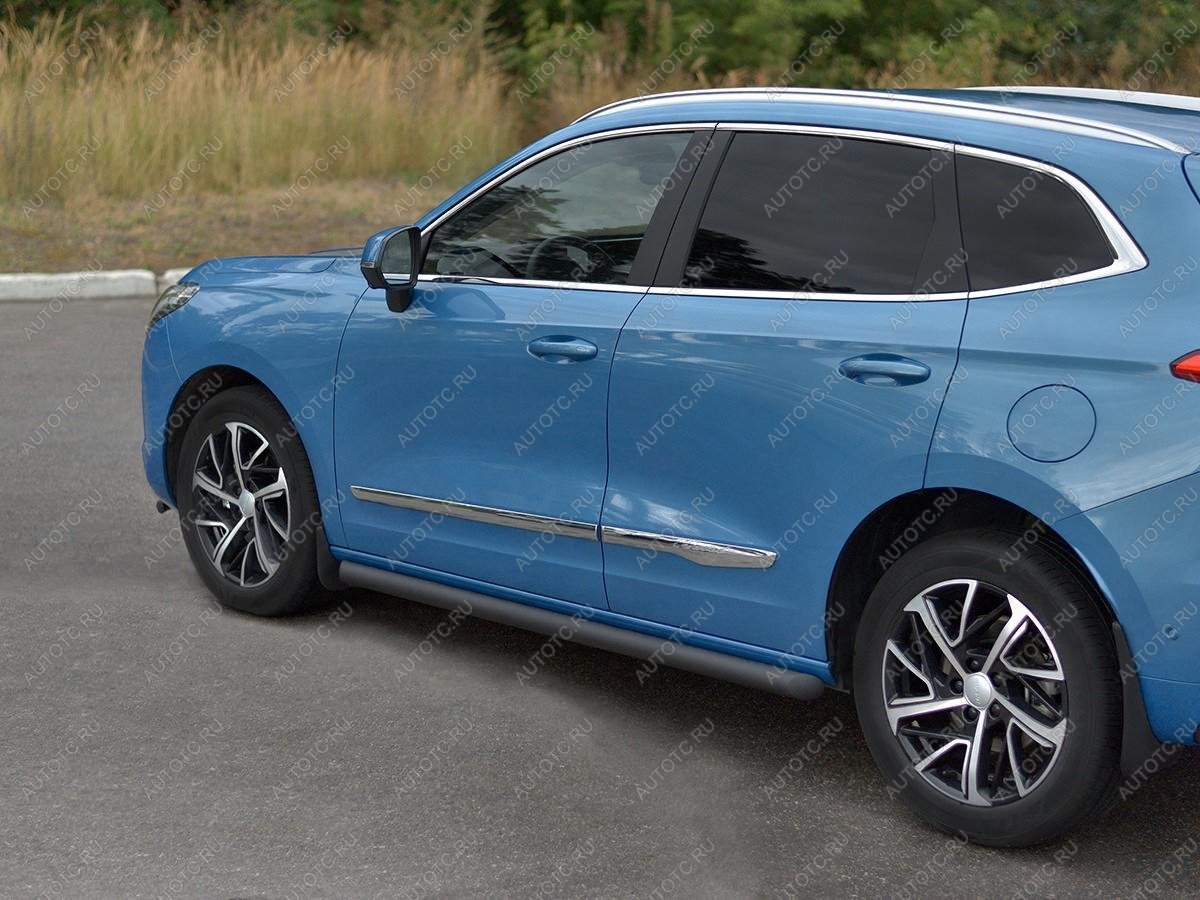 11 749 р. Пороги труба SLITKOFF Haval Jolion дорестайлинг (2020-2024) (нержавейка, торцы - срез под 45 градусов)  с доставкой в г. Вологда