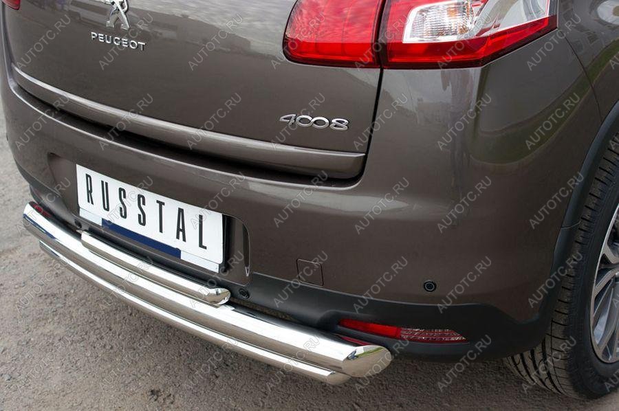 12 199 р. Защита заднего бампера d76d42d42 Slitkoff Peugeot 4008 (2012-2017) (нержавейка полированная)  с доставкой в г. Вологда