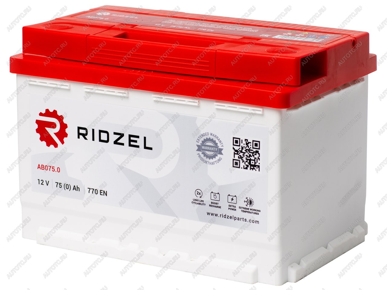 9 199 р. Аккумулятор RIDZEL 75Ач обратная полярность RIDZEL 6ст75(0) ab075.0  с доставкой в г. Вологда