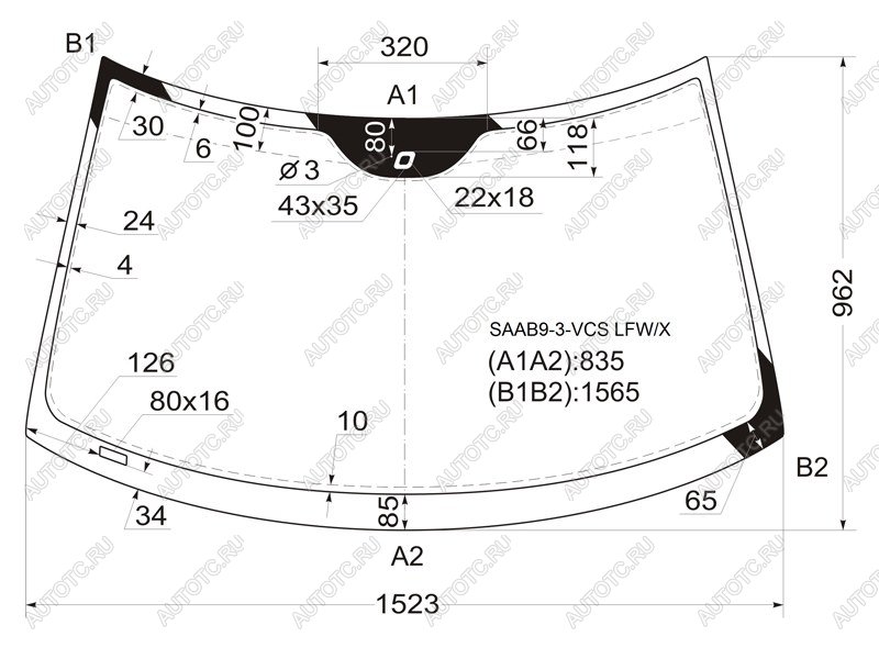 6 999 р. Стекло лобовое (Датчик дождя) Saab 9-3 02-14 XYG SAAB9-3-VCS LFW/X  с доставкой в г. Вологда