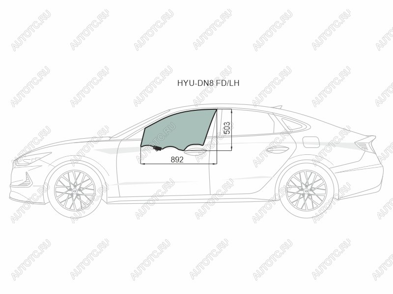 3 699 р. Стекло боковое опускное (Спереди/ Слева/ Цвет зеленый/ Крепления) Hyundai Sonata 19- XYG HYU-DN8 FD/LH, hyudn8fdlh XYG HYU-DN8 FD/LH  с доставкой в г. Вологда