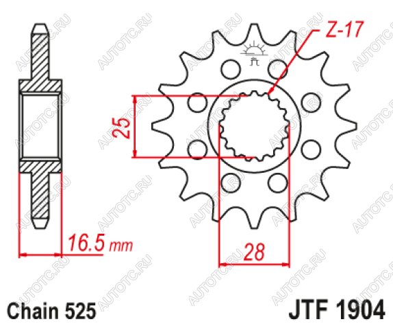 2 299 р. Звезда цепного привода JTF1904 17RB  jtf1904.17rb  с доставкой в г. Вологда