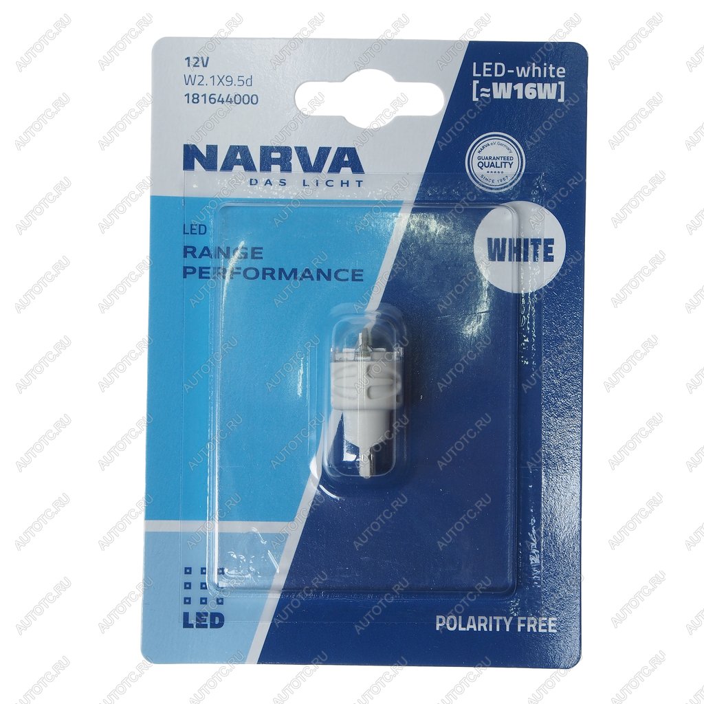 439 р. Лампа светодиодная 12V W16W W2.1x9.5d блистер LED NARVA NARVA 18164бл  с доставкой в г. Вологда