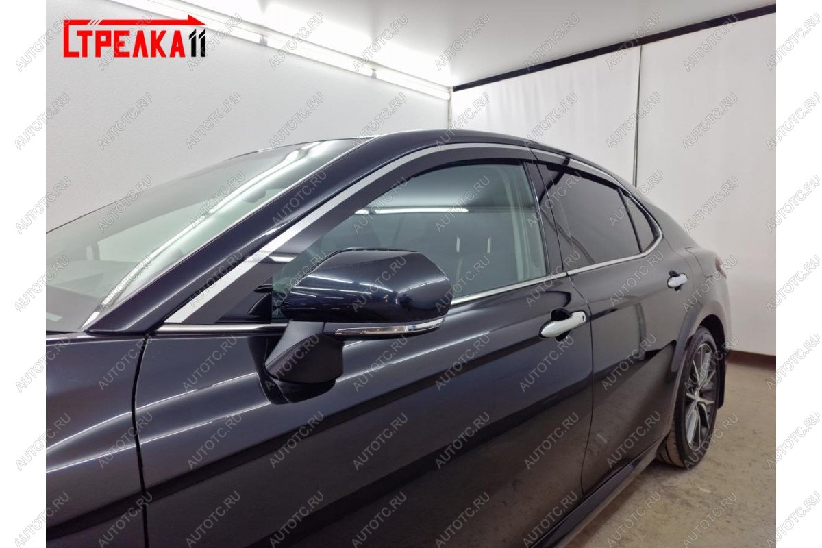 7 399 р. Дефлекторы окон 2D с хром накладками Стрелка11  Toyota Camry  XV70 (2017-2021) дорестайлинг (черные)  с доставкой в г. Вологда