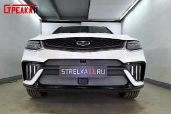 2 799 р. Защита радиатора (верх, с камерой) Стрелка11 Стандарт  Geely Tugella  FY11,HPBA4 (2022-2025) рестайлинг (хром)  с доставкой в г. Вологда. Увеличить фотографию 2