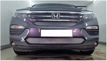 Защитная сетка в бампер (низ, ячейка 3х7 мм) Alfeco Стандарт Honda Pilot  YF6 (2016-2019) дорестайлинг (Хром)